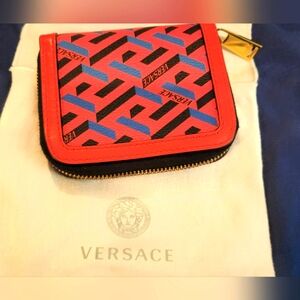 Versace $450 La Greca Print Zip Around Wallet